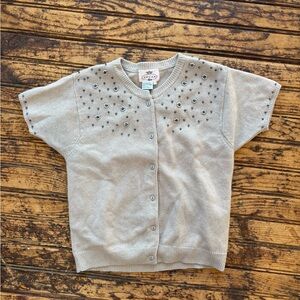 Tocca lambswool angora white 2K short sleeve beaded cardigan